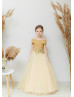 Off Shoulder Gold Lurex Tulle Flower Girl Dress